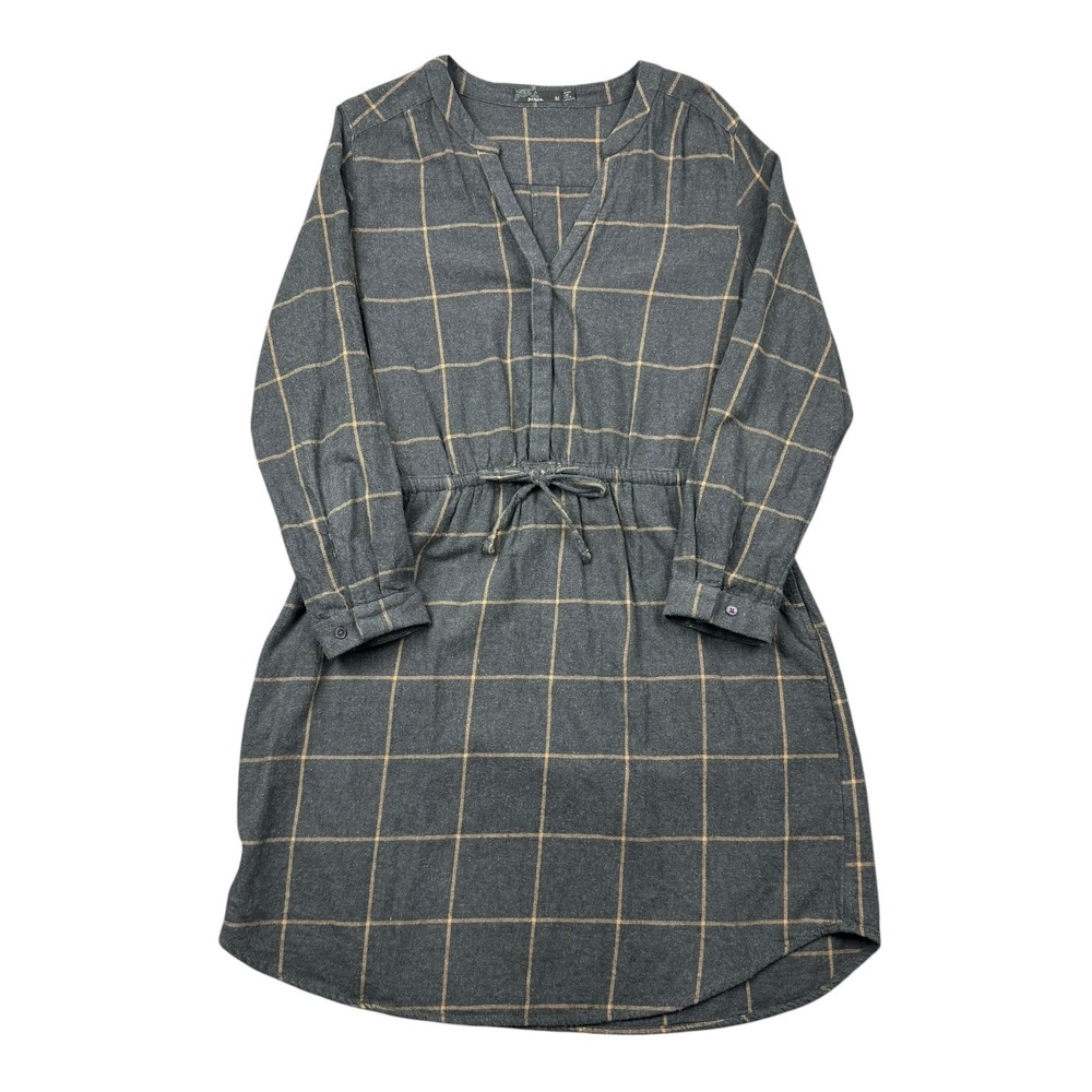 Prana Loop Toβ Pines Flannel Dress Women Medium Gray Plaid Drawstring Pockets